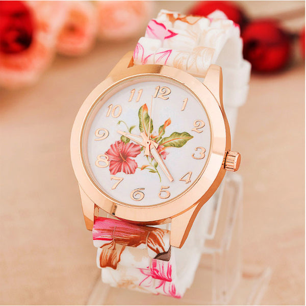 Rose Flower Print Floral Jelly Watches